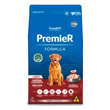 Racao Premier Formula Light Caes Adultos Racas Grandes e Gigantes Frango 15kg frente